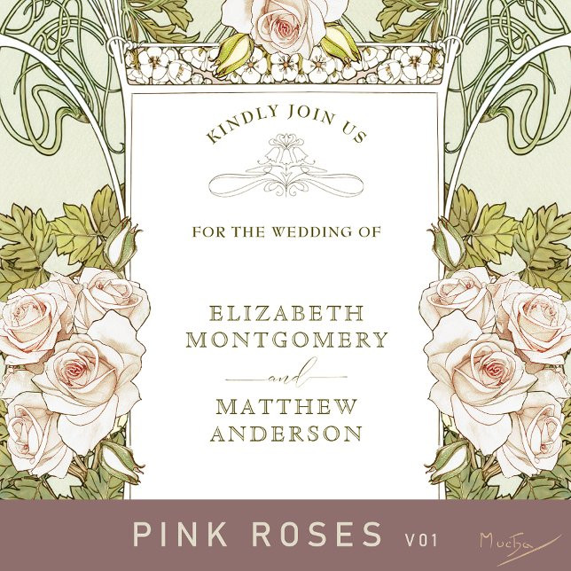 Vintage Bridal Shower Invitations Art Nouveau Rose | Zazzle