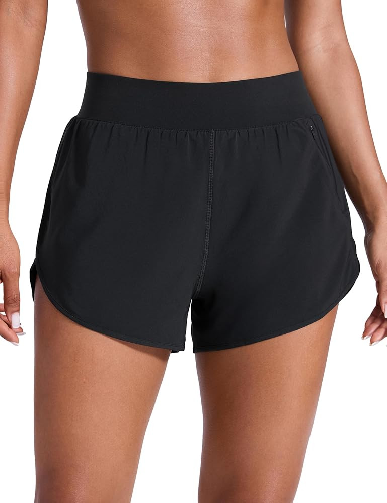 CRZ YOGA Dolphin Flat Waist Athletic Shorts for Women 3" - High Rise Quick Dry for Running Workou... | Amazon (US)