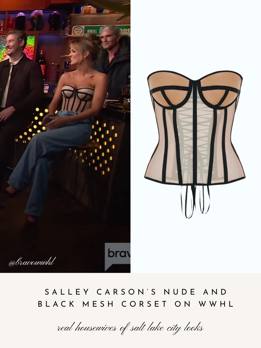 Salley Carson’s Nude and Black Mesh Corset on WWHL 📸 = @bravowwhl