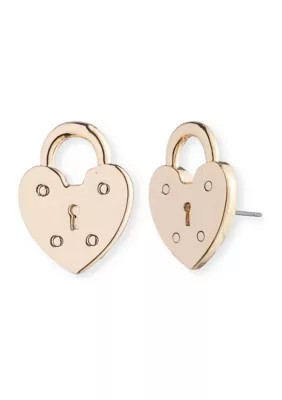 Lauren Ralph Lauren Gold Tone Heart Lock Stud Earrings | Belk