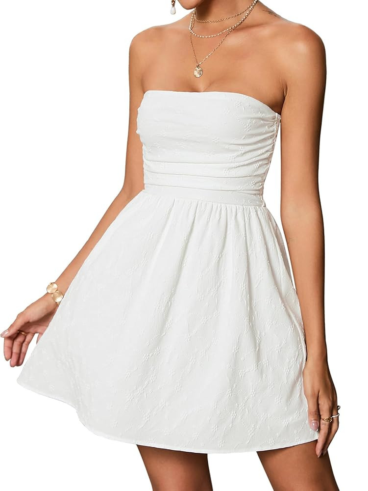 Summer Strapless Mini Dress Sleeveless Smocked Flowy A Line Beach Tube Top Dresses for Women 2025 | Amazon (US)
