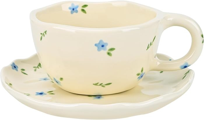 Koythin Ceramic Coffee Mug with Saucers, Handmade Flowers Mugs, Cute Cup for Girl Women, Aestheti... | Amazon (US)