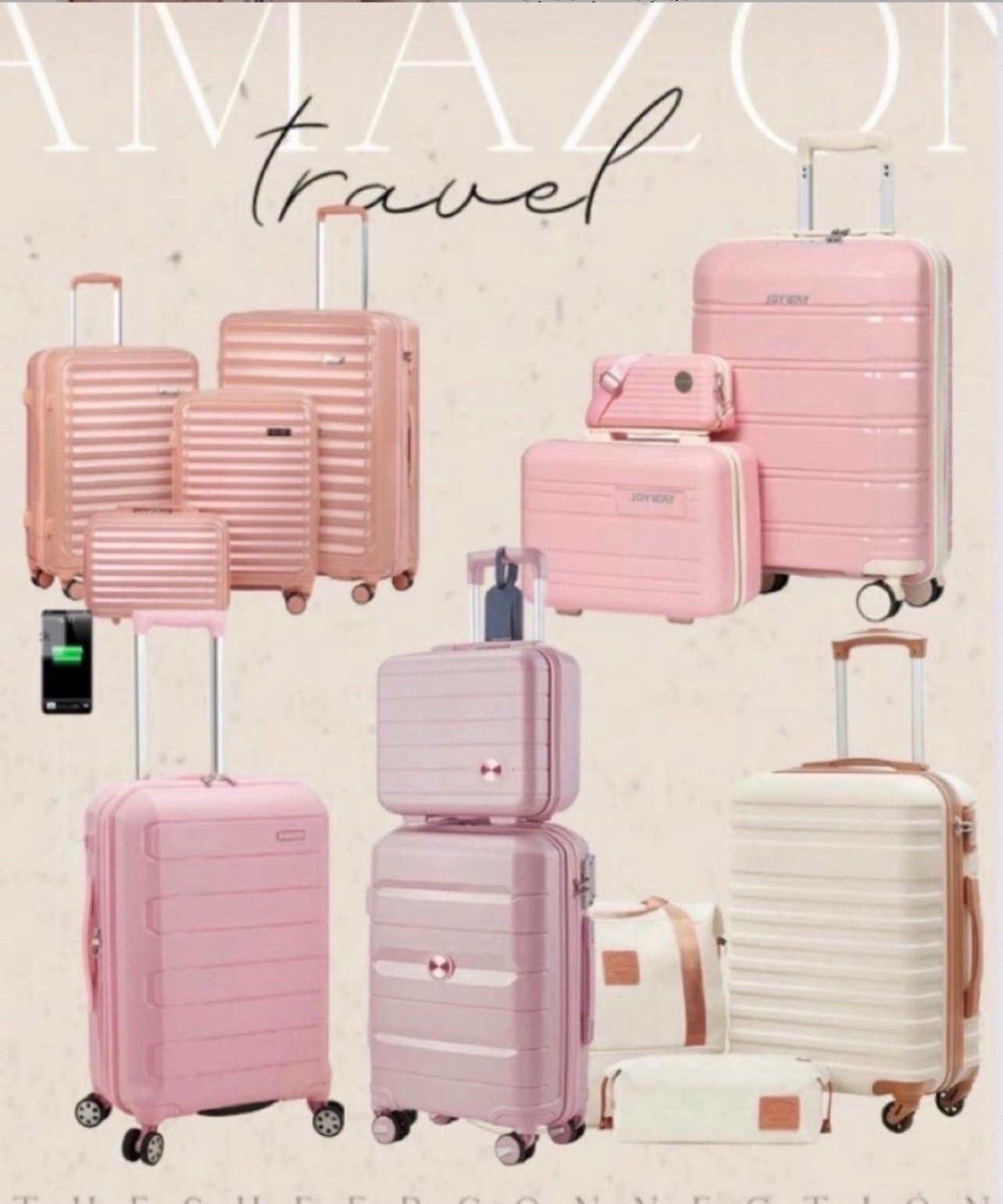 Suitcase 
Travel luggage 
Travel bags
Check in bags 

Carry on bags