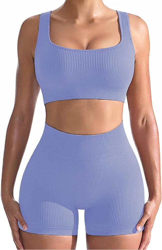 niyokki Workout Sets for Women Seamless Crop Tops Leggings Matching 2 Pieces Outfits Two Piece Yo... | Amazon (US)
