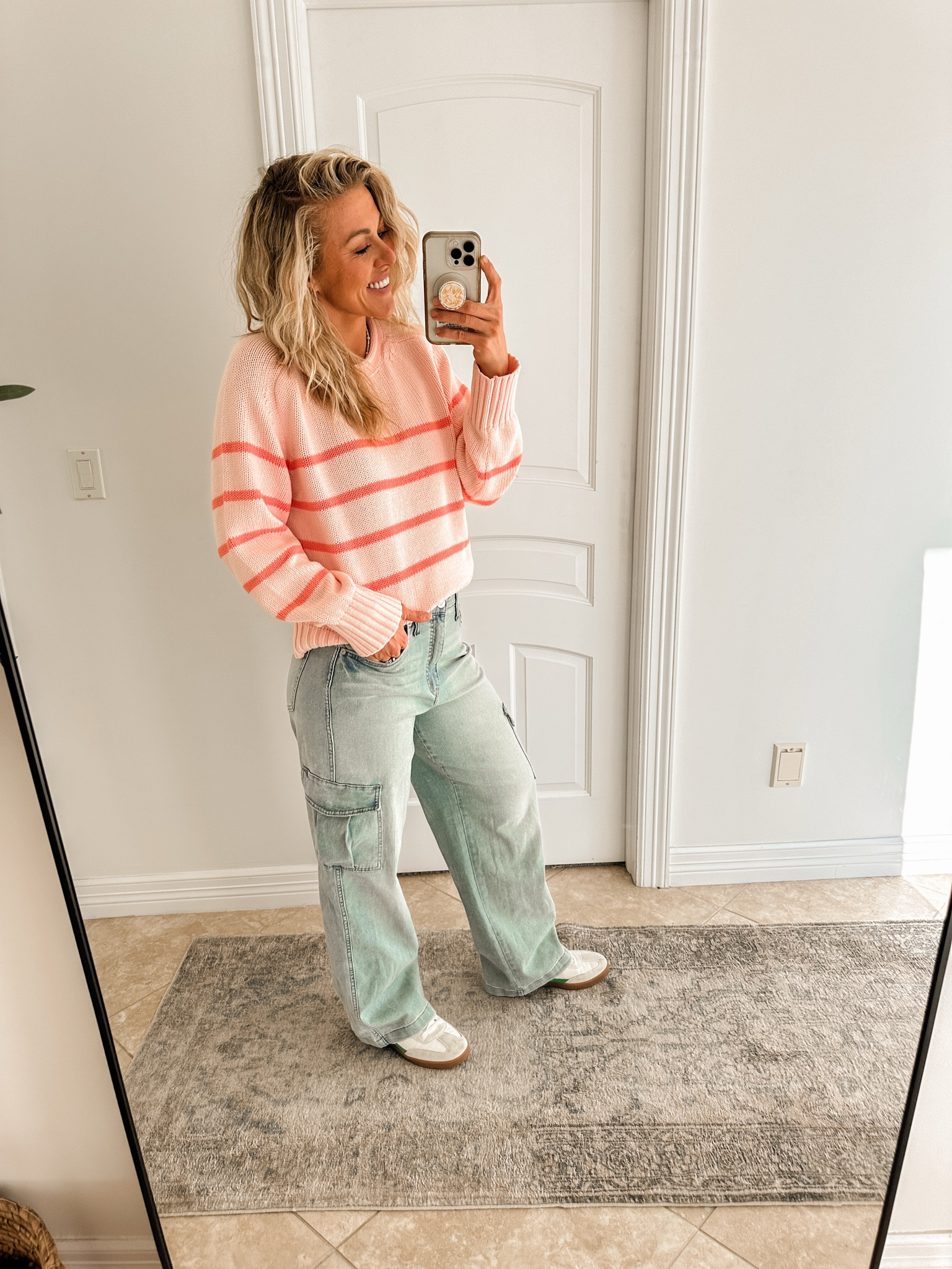These wide-leg cargo jeans are $32 and super comfy. They do run a smidge small, so f you’re in between sizes I would suggest going up! #walmartpartner #walmartfashion @walmartfashion @walmart

This pink striped sweater is perfect for Valentine’s Day. I went with a large and I’m glad I did—it defiantly runs small. It comes in four colors too

Sarah Joy, Valentine’s Day sweater, Walmart fashion 

#LTKFindsUnder100 #LTKFindsUnder50