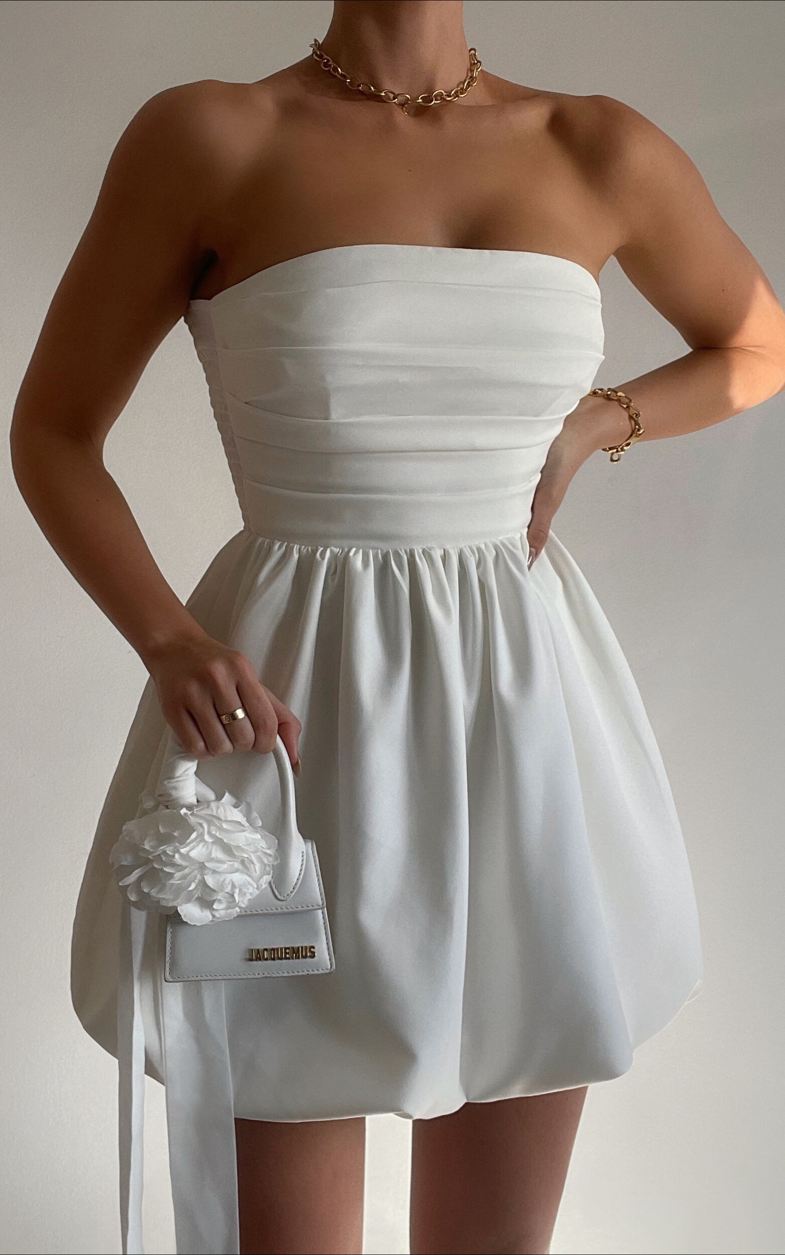SHAIMA MINI DRESS - STRAPLESS DRESS IN WHITE | Showpo (US, UK & Europe)