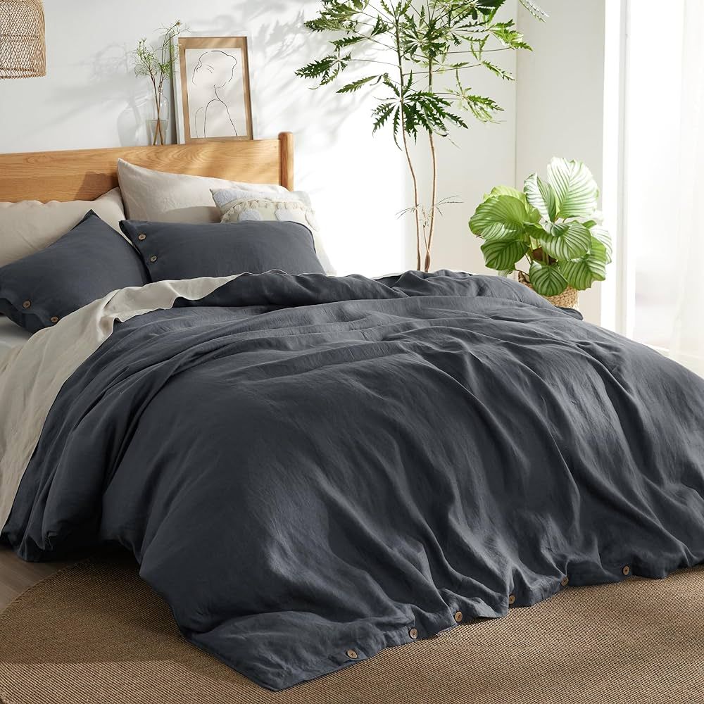 Bedsure Linen Duvet Cover King - Linen Cotton Blend Duvet Cover Set, Dark Grey Linen Duvet, 3 Pie... | Amazon (US)