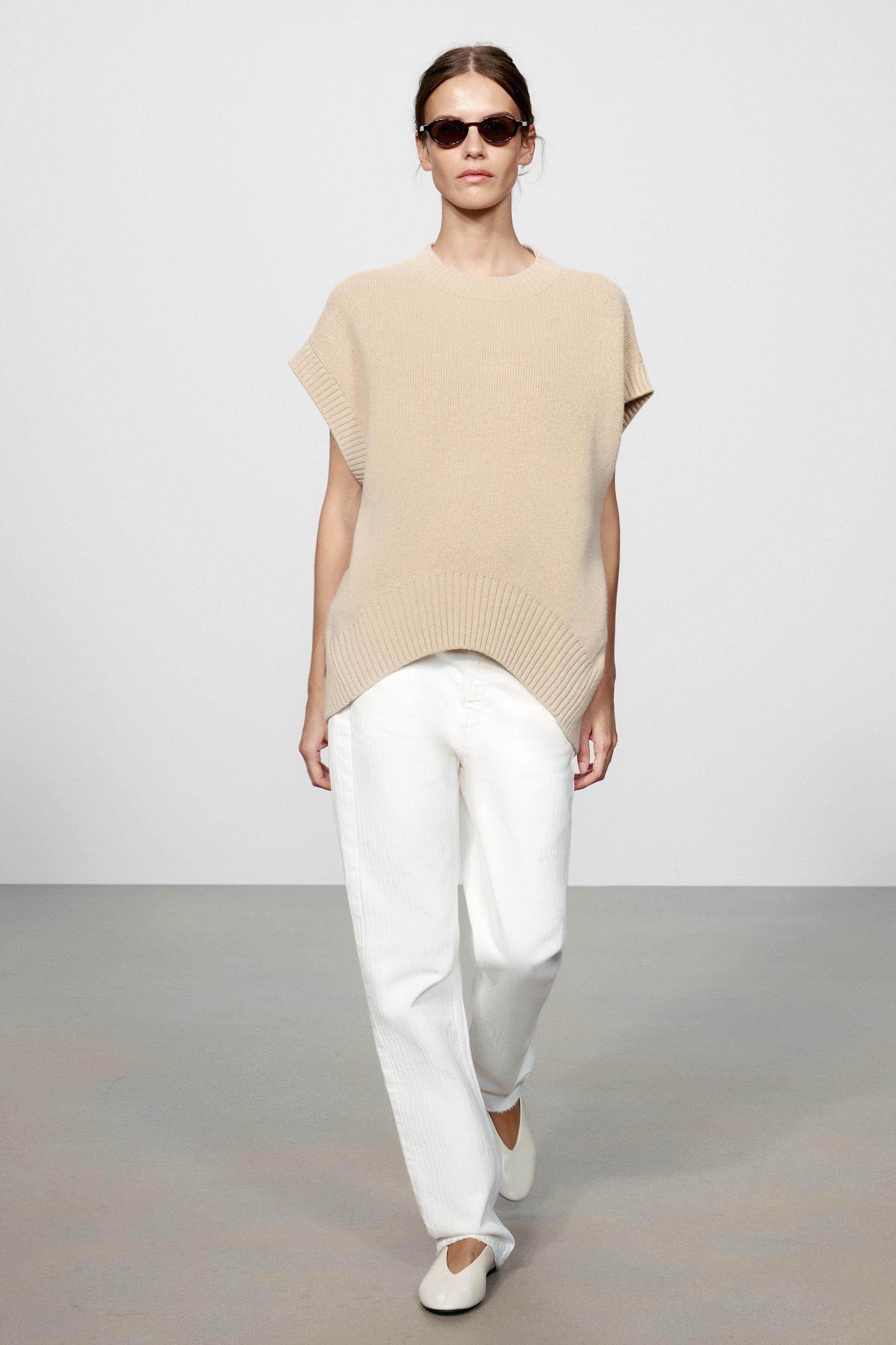 Zara - Oversized Wool-Blend Vest - Sand - L - Woman | Zara US