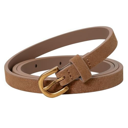 JIEDE Suede Skinny Leather Belt for Women Fashion Womens Belt with Vintage Buckle Ladies Waist Belts (Brown01SuedeWidth-12mm, M - Fits Waist 33''-37'') | Amazon (US)