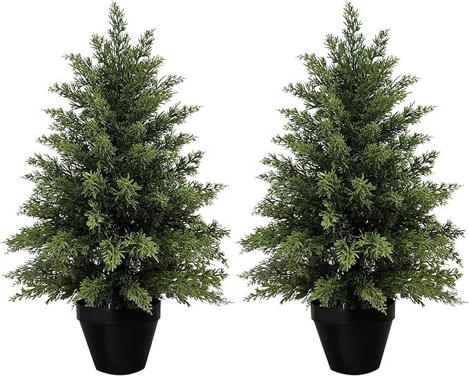 2ft Artificial Cedar Trees for Outdoors Planters Set of 2 Topiary Trees Artificial Outdoor Indoor... | Amazon (US)