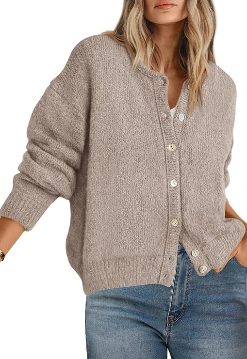 PRETTYGARDEN Long Sleeve Crewneck Button Down Womens Sweaters Fall Clothes | Open Front Chunky Ca... | Amazon (US)