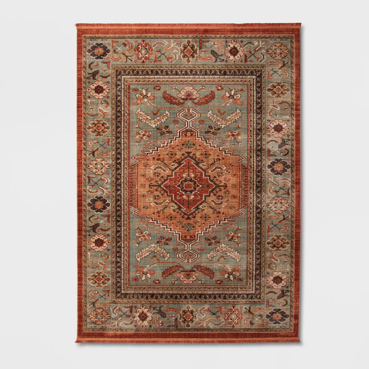 7'x10' Floral Woven Accent Rug Rust/Green - Threshold™ | Target