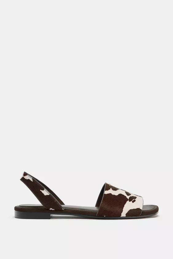 HAIR-ON LEATHER FLAT SANDALS | Zara US