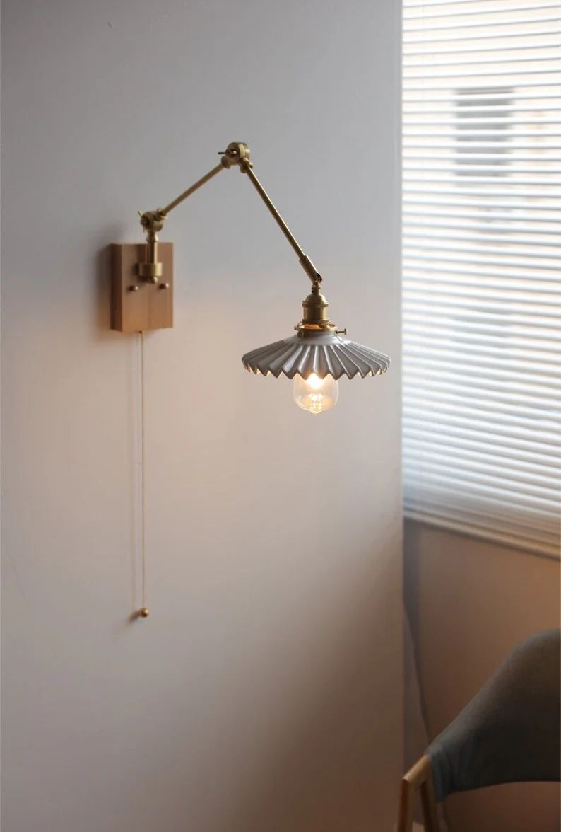 Wall Sconce Art Deco Lamp  Mid Century Bedside  Ceramic Fixture Wood Brass  Bathroom Bedroom Rust... | Etsy (CAD)