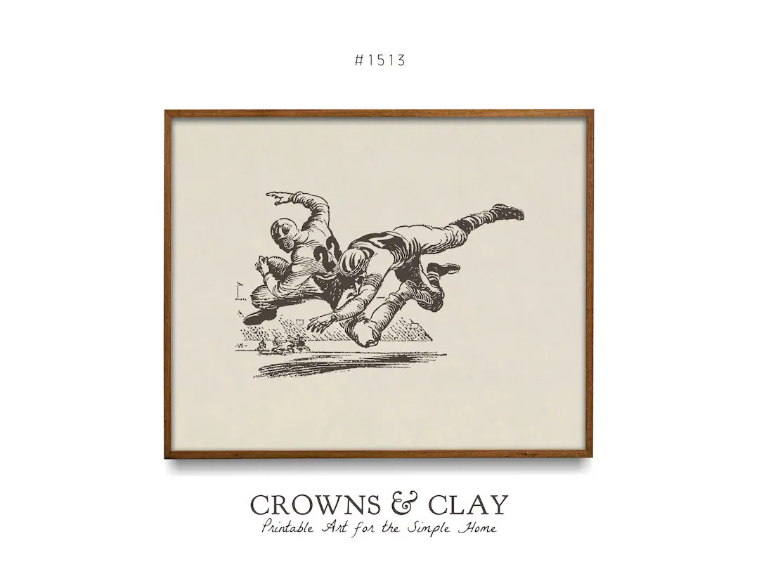 Neutral Football Printable Artwork, Vintage Sports Poster, Simple Children's Art Print, Dorm Room... | Etsy (US)