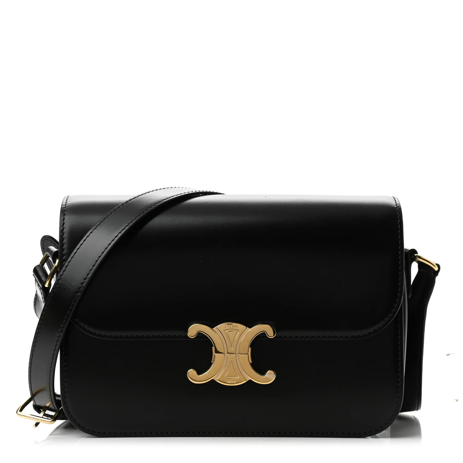 CELINE Shiny Calfskin Medium Triomphe Black | FASHIONPHILE (US)