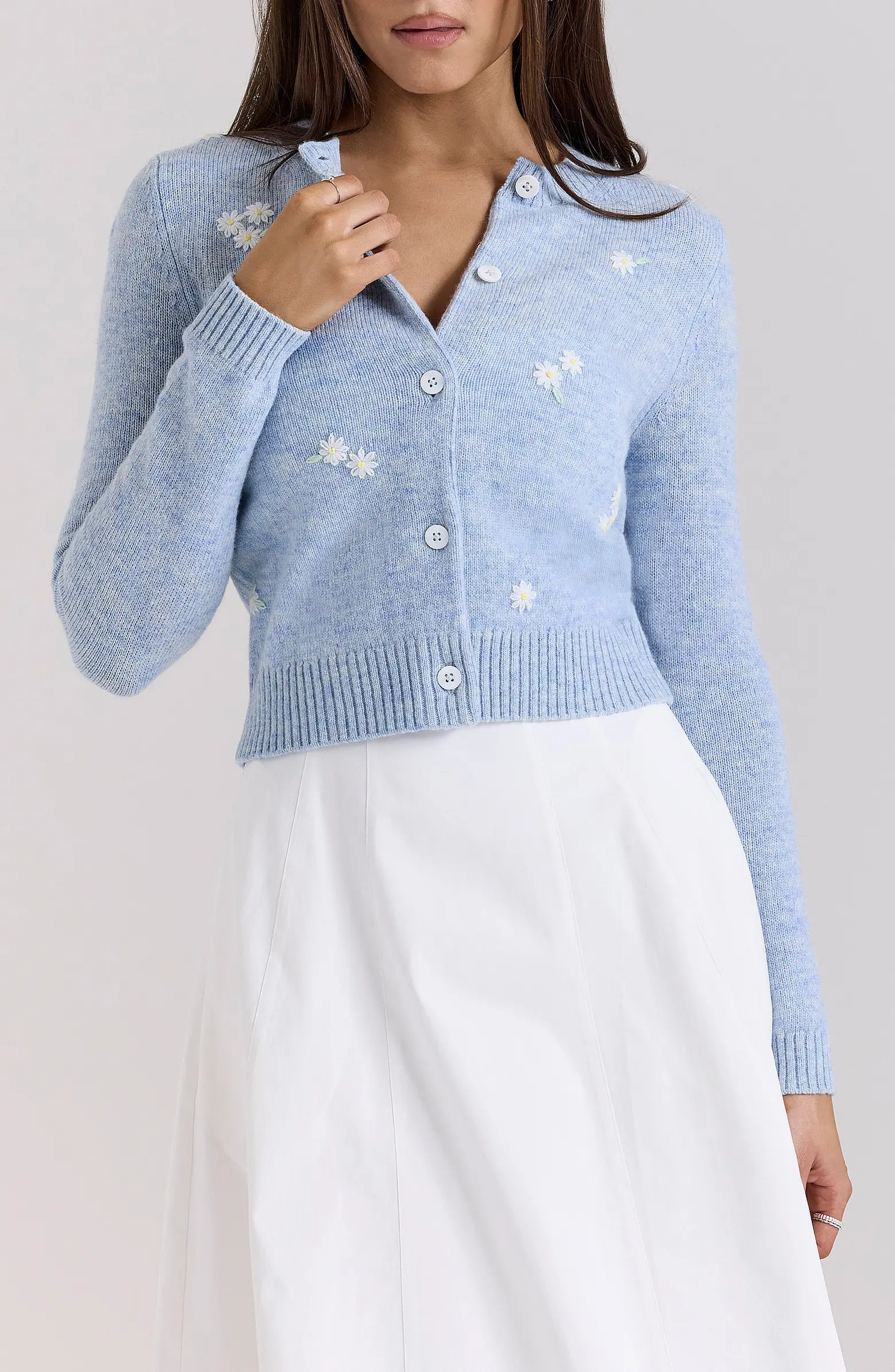 HOUSE OF CB Atheia Flower Embroidered Wool Blend Cardigan | Nordstrom | Nordstrom