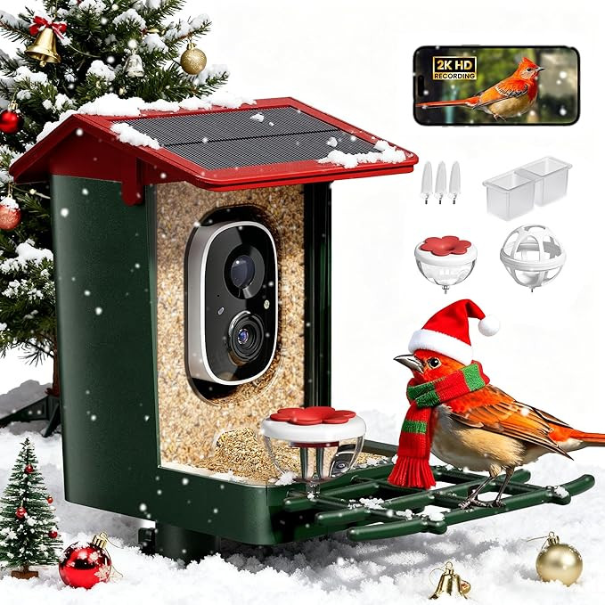 Smart Bird Feeder with Camera Solar Powered, 2K HD Video, AI Bird Species Identification, Instant... | Amazon (US)