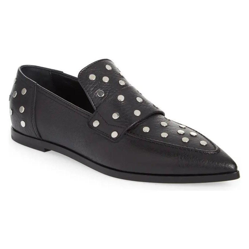 AGL Ines Black Leather Studded Pointed Toe Flat Loafers Size 37 | eBay | eBay US