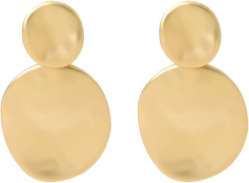 Gold Silver Round Disc Dangle Earrings Minimalist Circle Geometric Statement Drop Earrings for Wo... | Amazon (US)
