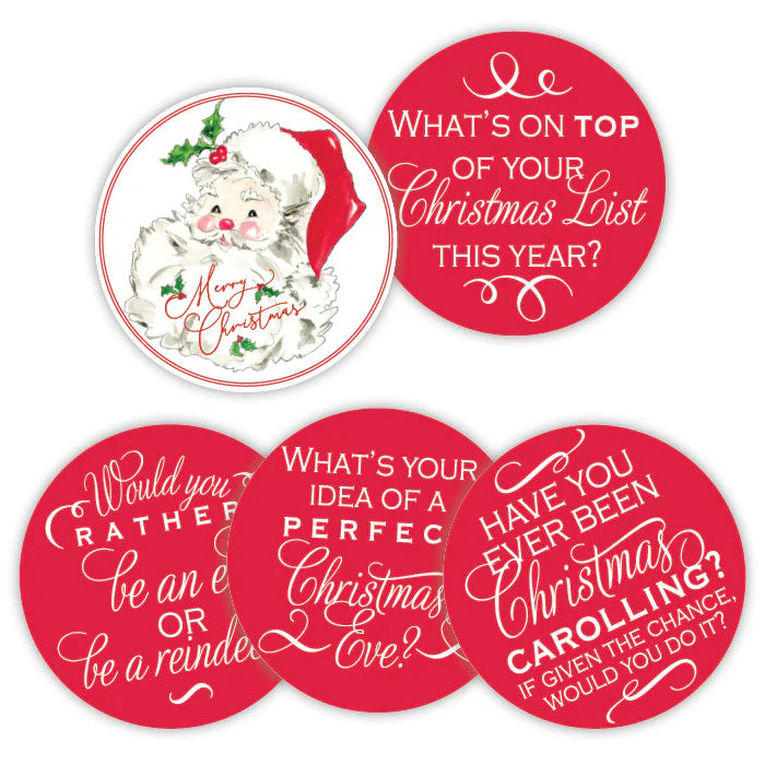Merry Christmas Red Santa Conversation Coasters | Rosanne Beck Collections