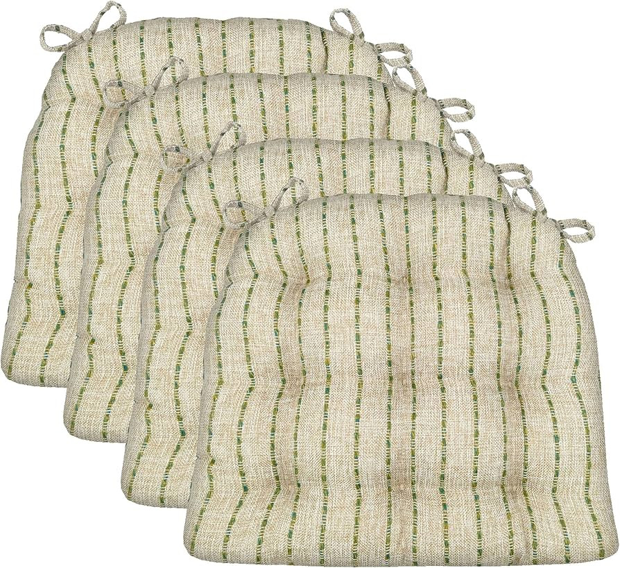 Barnett Home Decor Dining Chair Cushions with Ties, 15 x 17, Pack of 4 – Avante Green (Natural)... | Amazon (US)