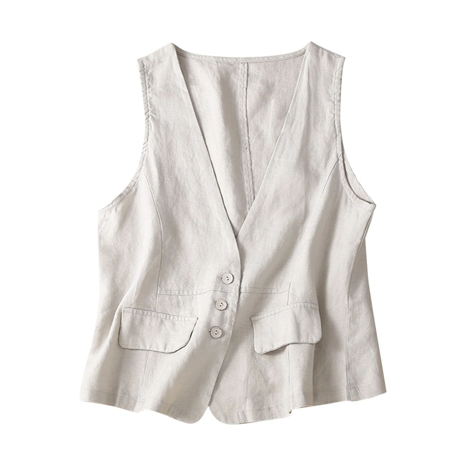 JGGSPWM Womens Button Down Solid Cotton Linen Vest Cardigan Casual Comfy Lightweight Tunic Cardig... | Walmart (US)