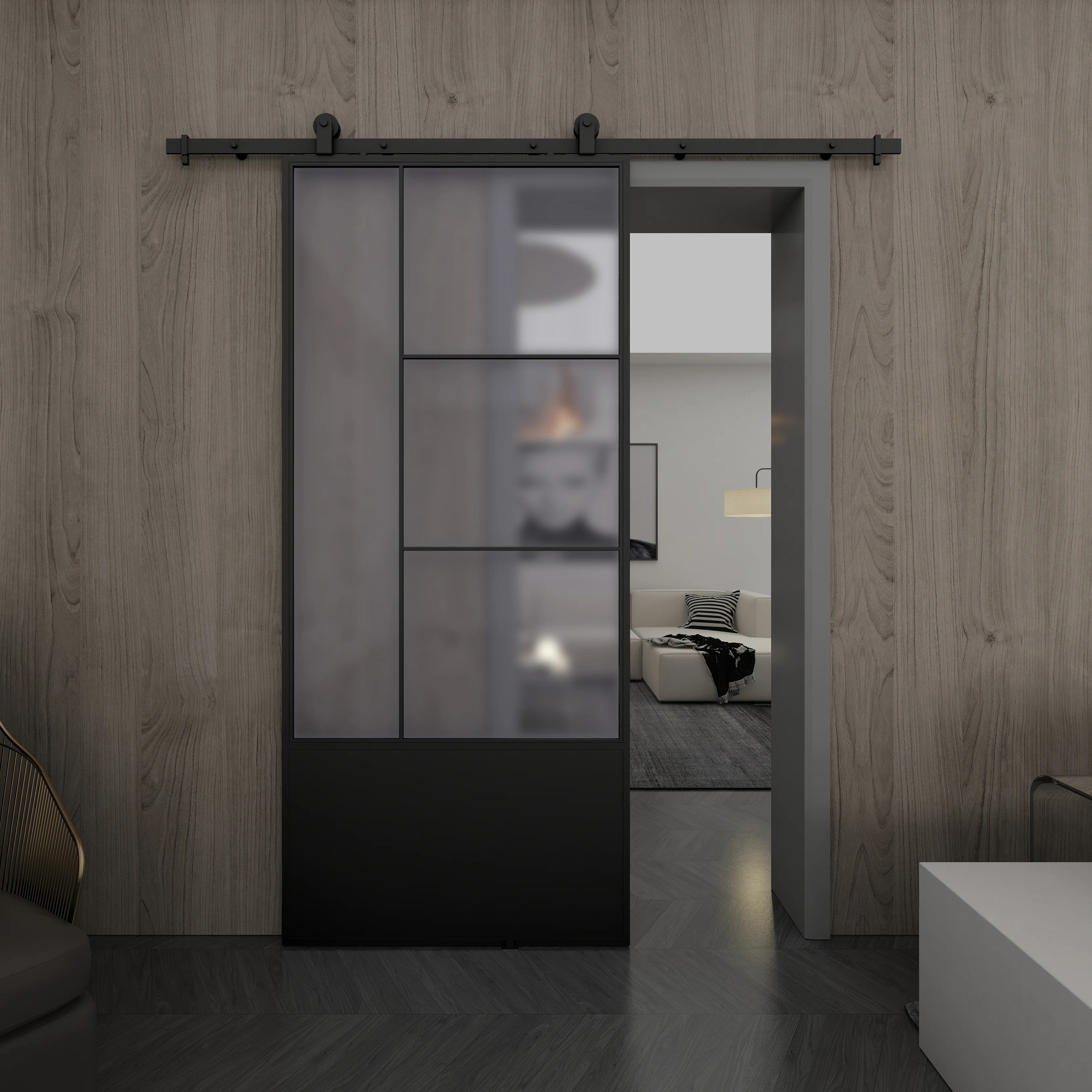 Metal and Glass Opera Barn Door with Installation Hardware Kit | Wayfair North America