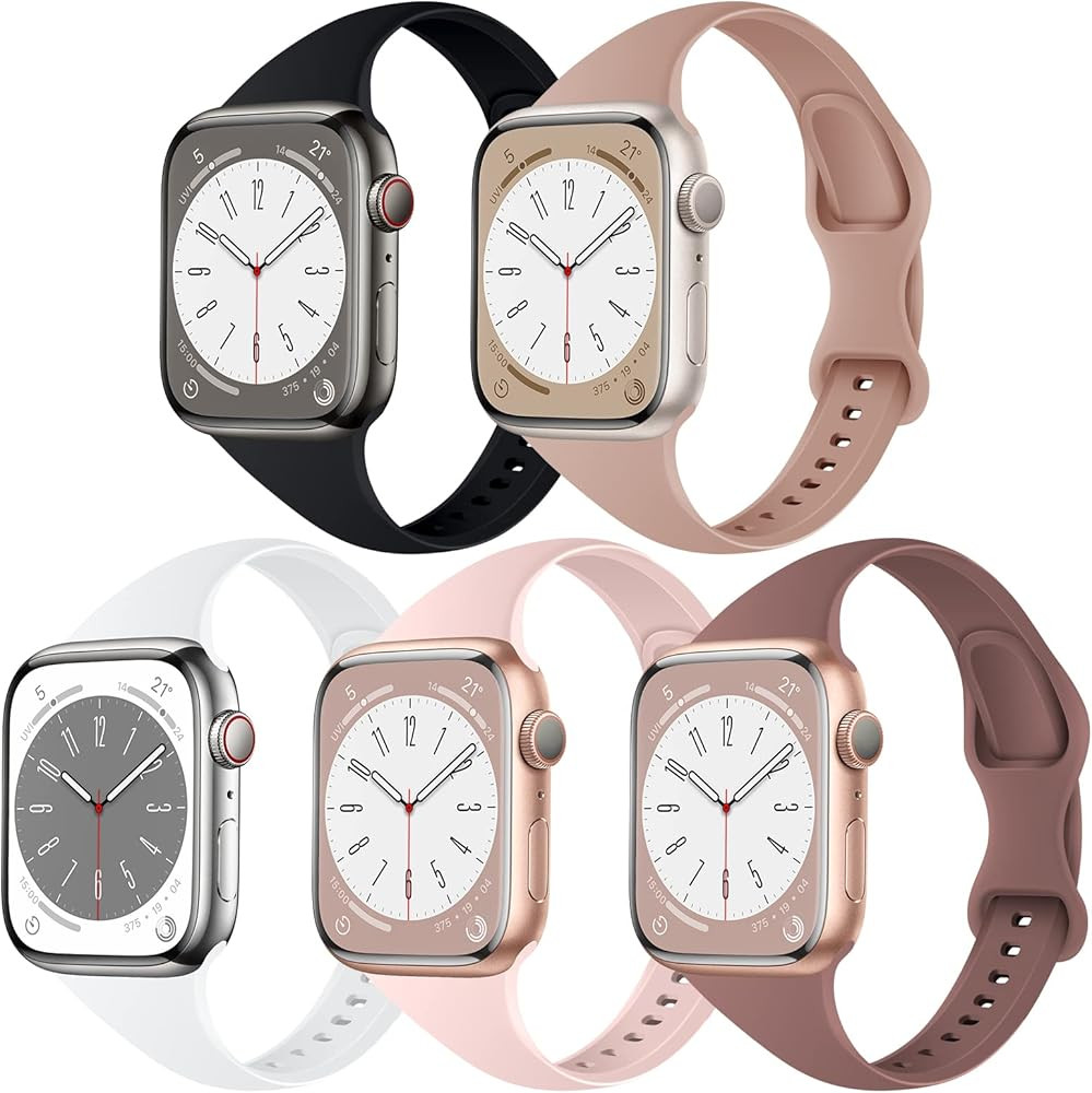 TSAAGAN 5 Pack Silicone Slim Bands Compatible with Apple Watch Band 38mm 42mm 40mm 44mm 41mm 45mm... | Amazon (US)