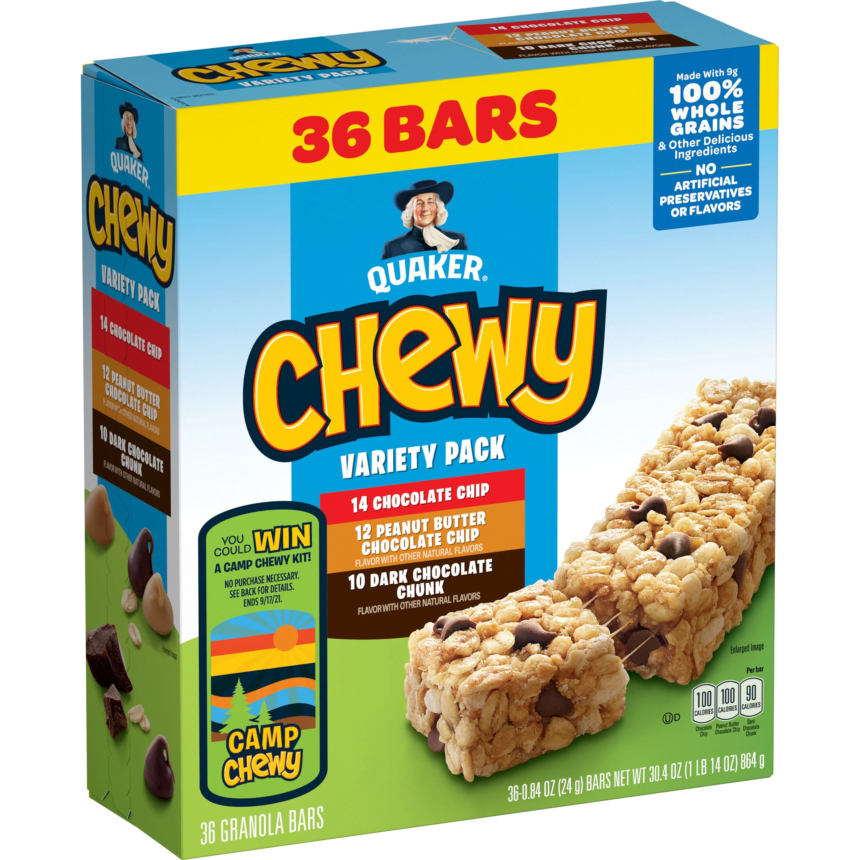 Quaker Chewy Granola Bars, 3 Flavor Variety Pack, 30.4 oz, 36 Count - Walmart.com | Walmart (US)