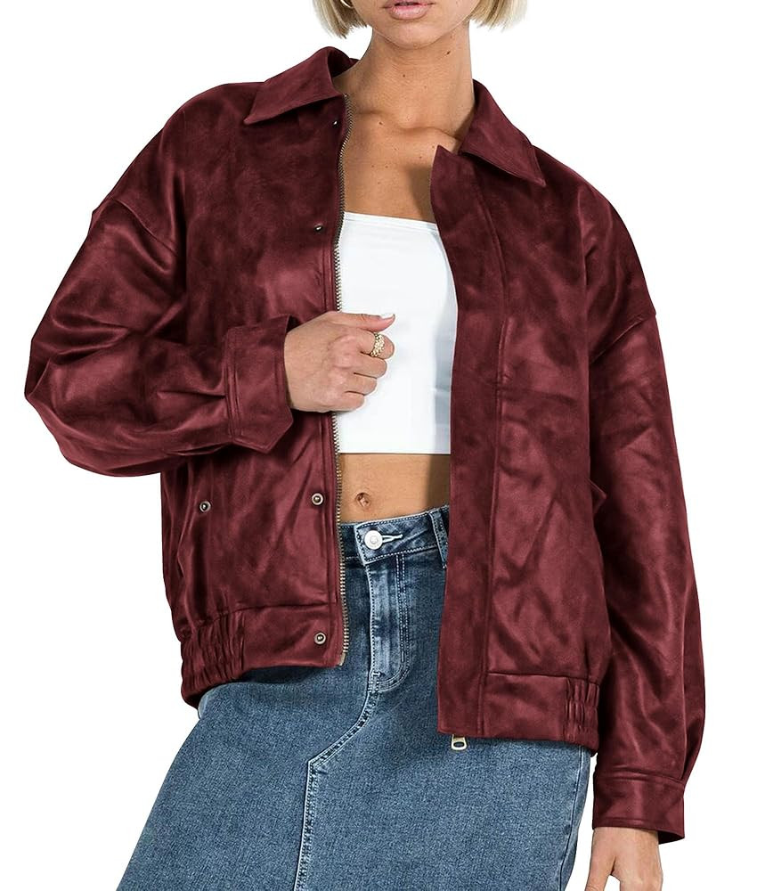 PRETTYGARDEN Women's Faux Leather Motorcycle Jacket Trendy Fall Spring Clothes Oversized Zip Up W... | Amazon (US)