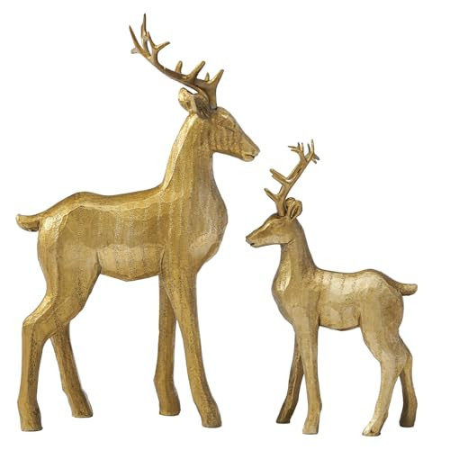 DN DECONATION Reindeer Christmas Decorations – 2 PCS Gold Xmas Deer Decor Figurines – Tabletop Vintage Resin Christmas Decor Indoor, Reindeer Sculptures for Home Winter Room | Amazon (US)