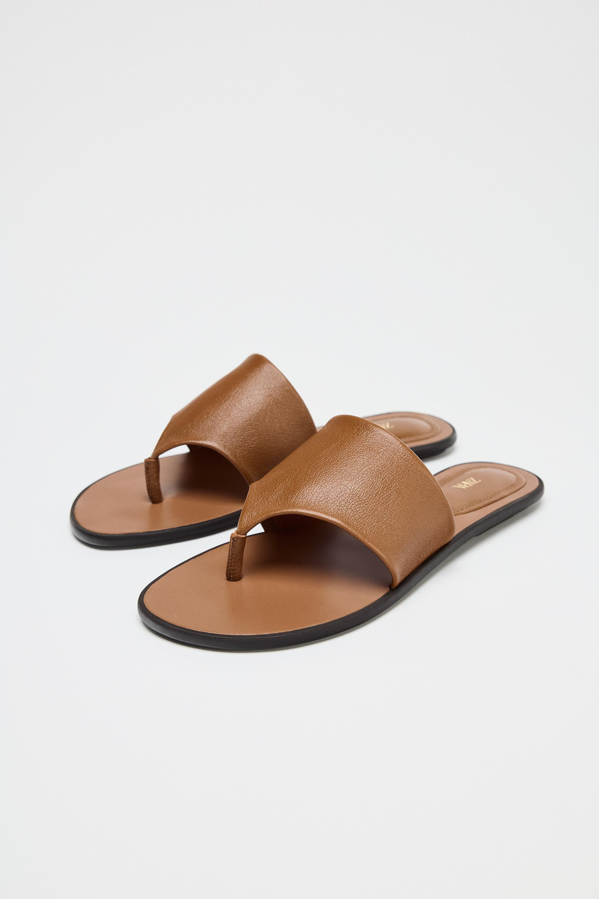 FLAT LEATHER SANDALS | Zara UK