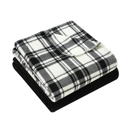 Mainstays Fleece Plush Throw Blanket, Set of 2, Madras | Walmart (US)