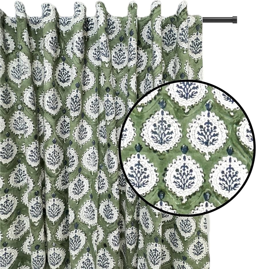 ATOSII 100% Cotton Single Panel Floral Block Print Curtain, Easy Hanging with Rod Pocket & Loop, ... | Amazon (US)