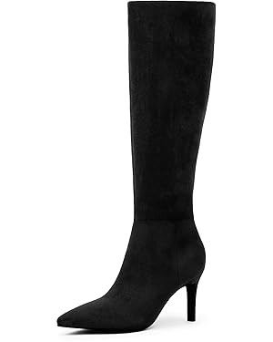 Knee High Boots Women Pointed Toe Tall Boots 3 In Stiletto High Heel Long Boots Side Zipper Dress... | Amazon (US)