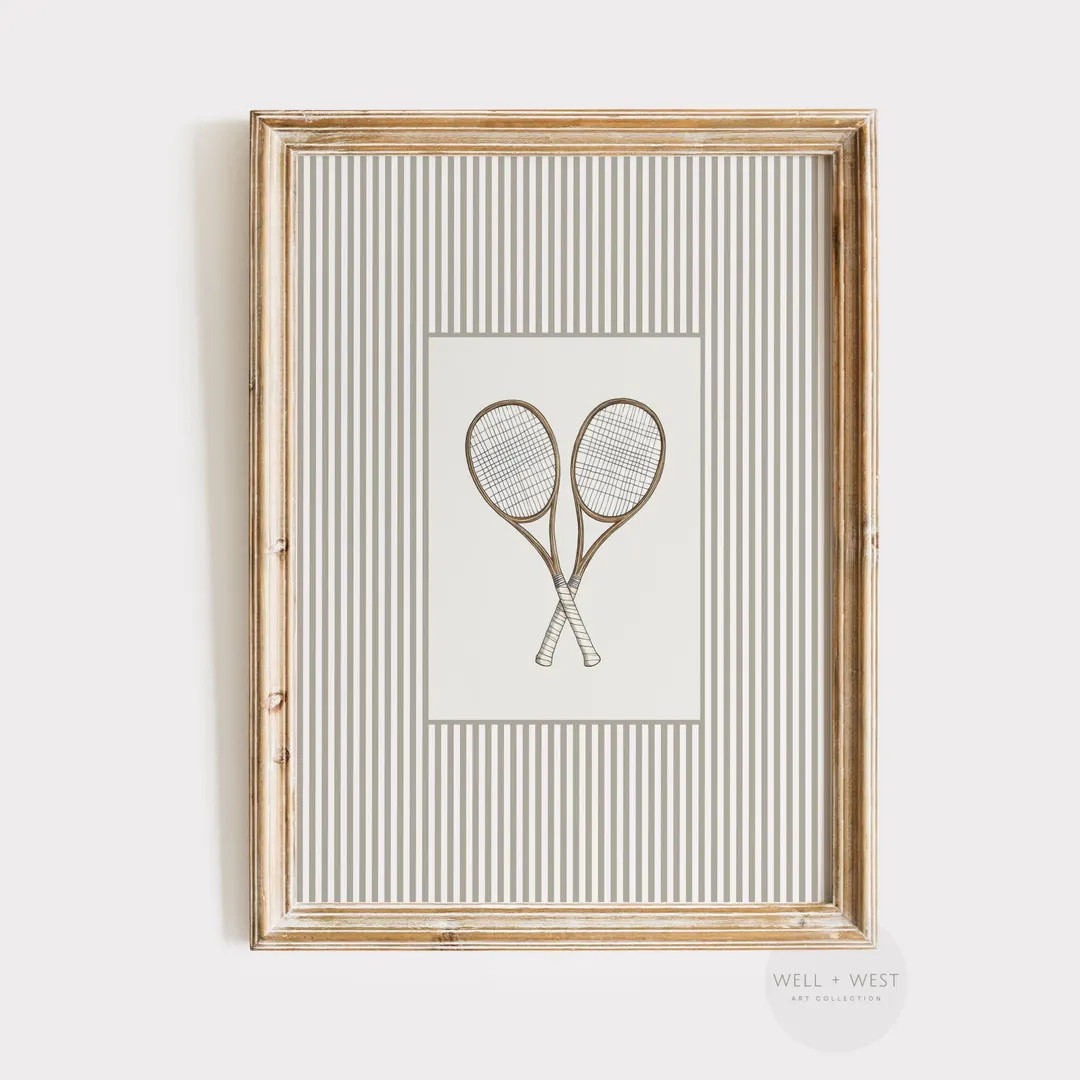 Tennis Racket Print | Vintage Style Illustration | Kids Room Tennis Printable | Office Decor | St... | Etsy (US)
