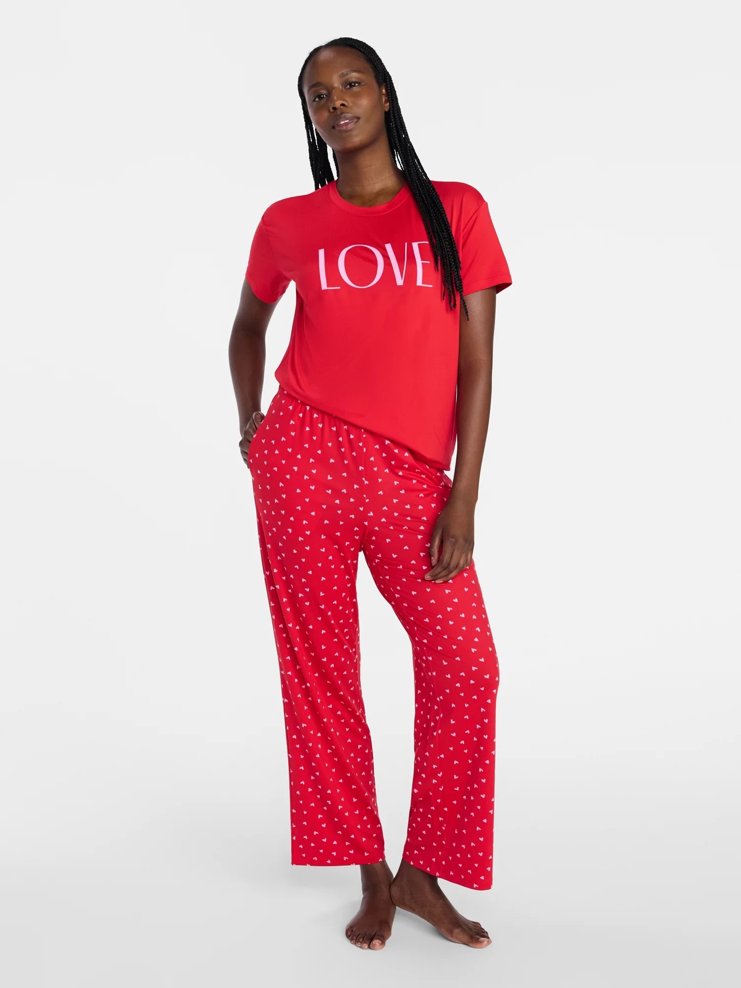 Joyspun Women's Dreamy Soft Collection Short Sleeve Sleep Top and Open Leg Pants Pajama Set, 2-Pi... | Walmart (US)