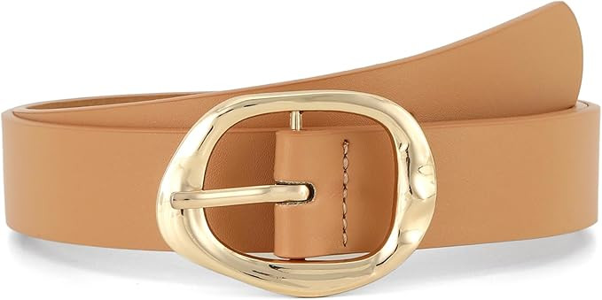 Earnda Leather Belts for Women Casual Fashion Waist Belt with Liquid Shapes Gold Buckle for Jeans... | Amazon (US)