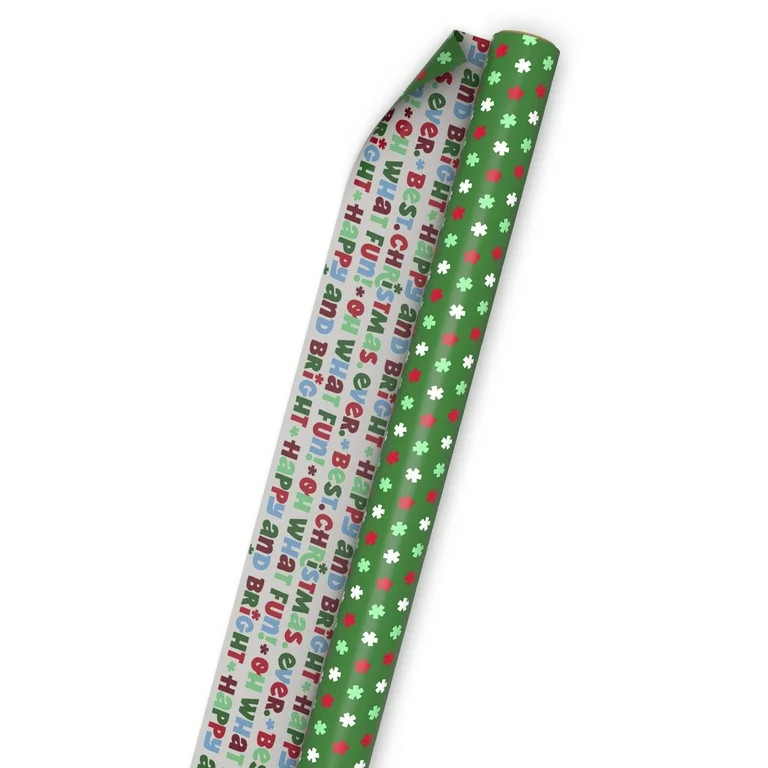 Hallmark Jumbo Christmas Reversible Wrapping Paper Roll (Bows on Green/Merry Messages) 60 sq. ft. | Walmart (US)