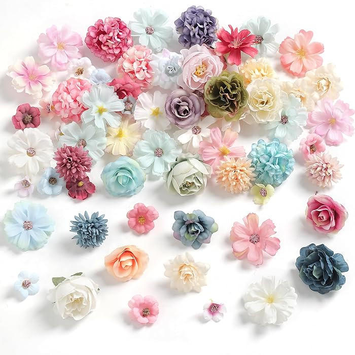 Faux Flower Heads Mini Charming Color Artificial Flower Heads Fake Peony Daisy Rose Flowers Multi... | Amazon (US)