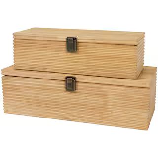 Litton Lane Rectangle Wood Carved Linear Box (Set of 2) 043917 - The Home Depot | The Home Depot