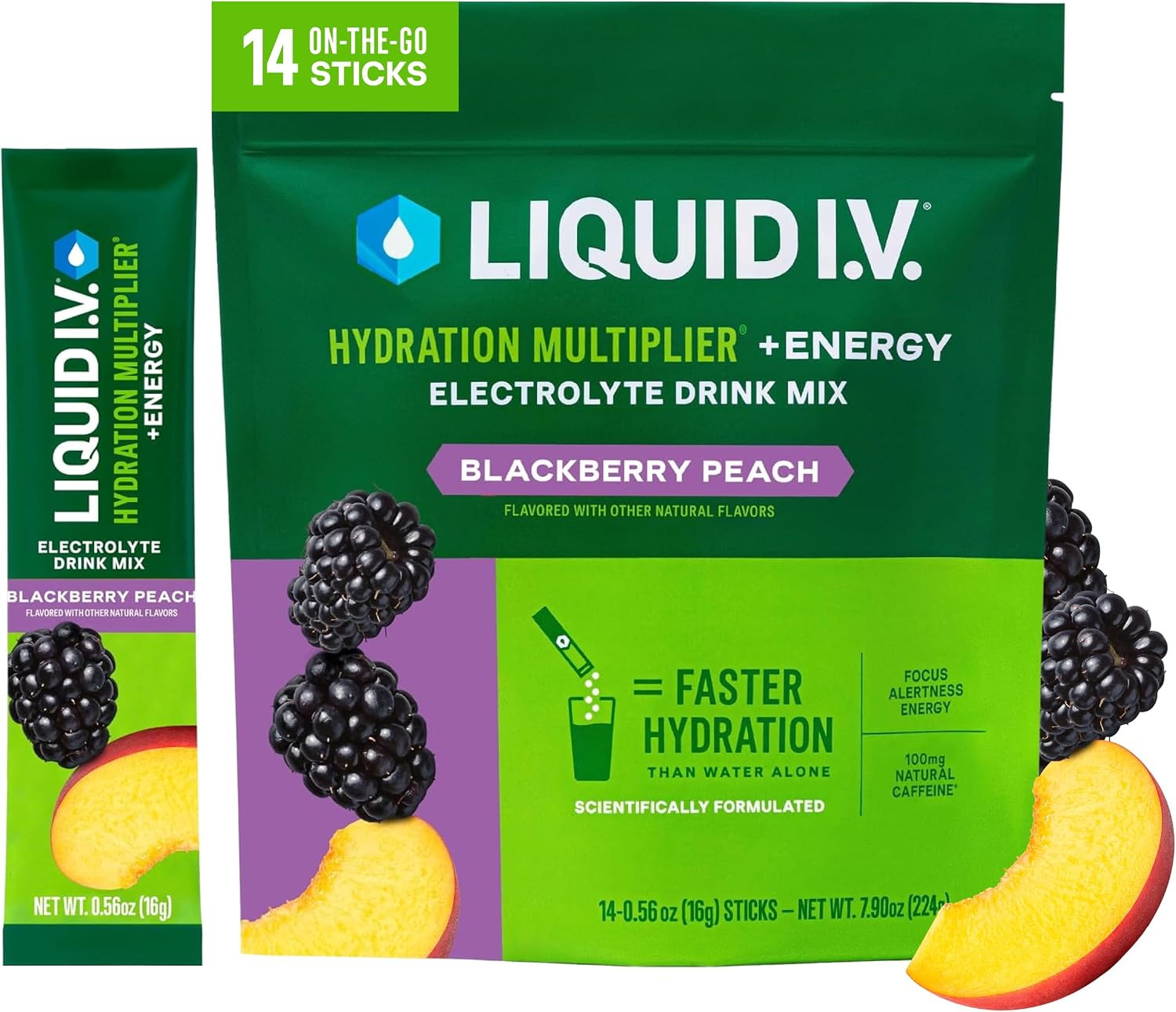 Liquid I.V. Hydration + Energy Electrolytes, BlackBerry Peach, 14 Count | Amazon (US)