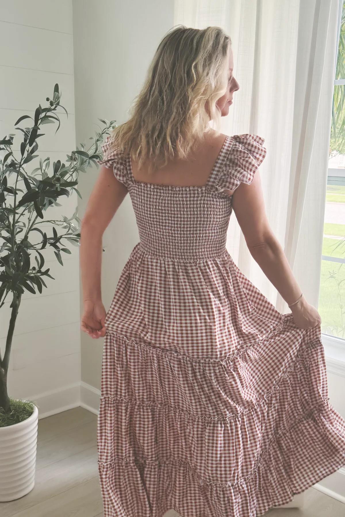 Women's Pia Dress (brown gingham) | INDIE BLUE