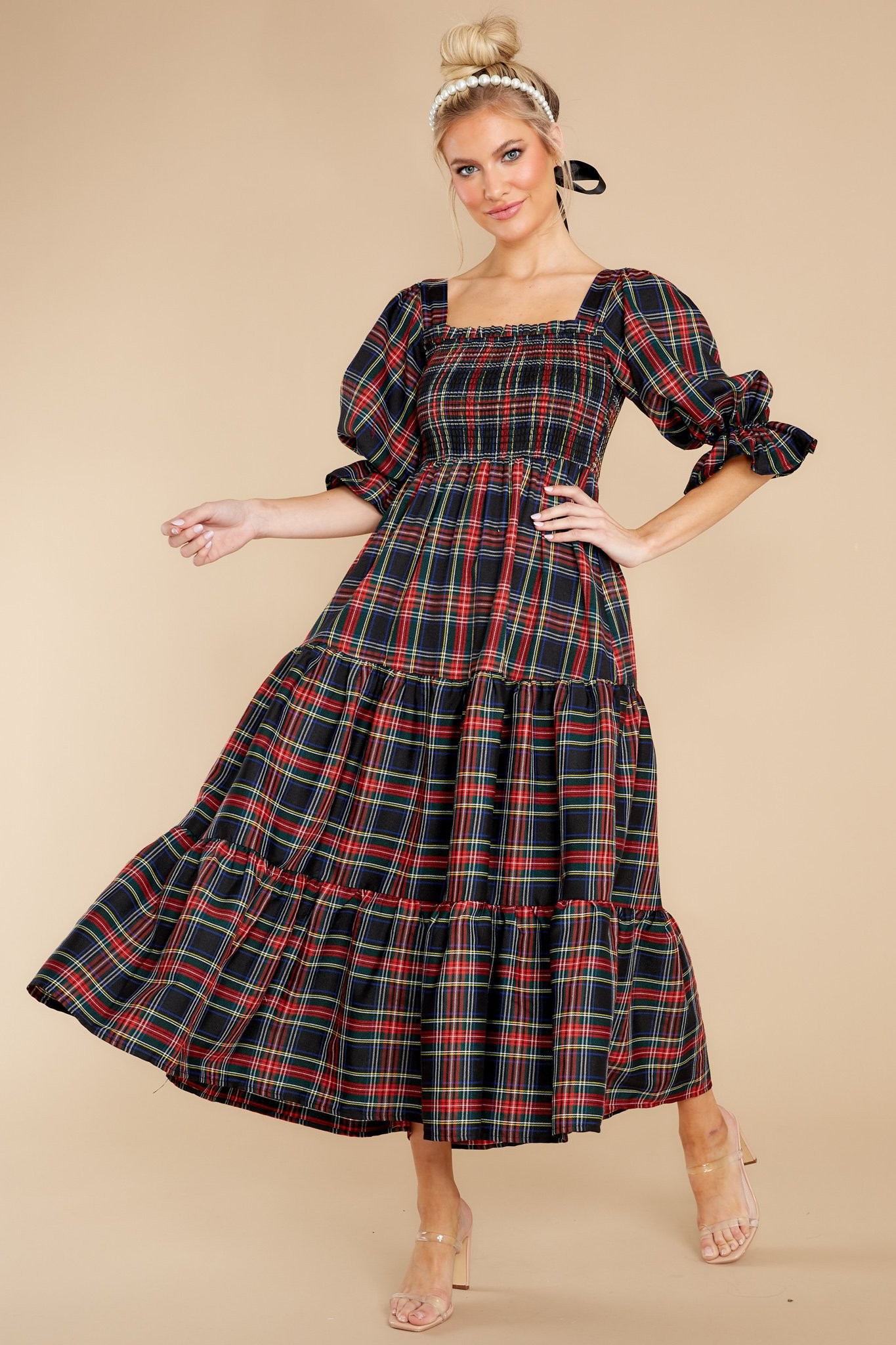 A Silent Wish Black Multi Plaid Maxi Dress | Red Dress 