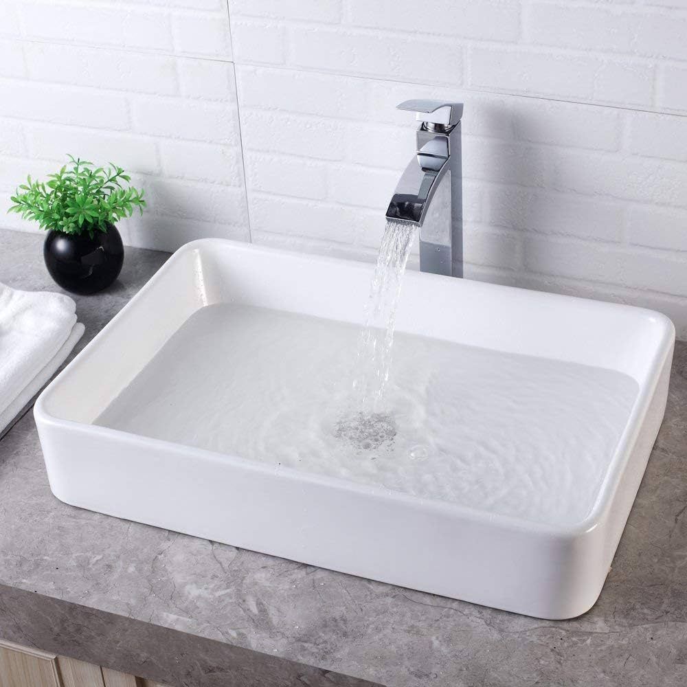 White Vessel Sink Rectangle - Lordear 19"x15" Bathroom Sink Rectangular Modern Above Counter Bath... | Amazon (US)