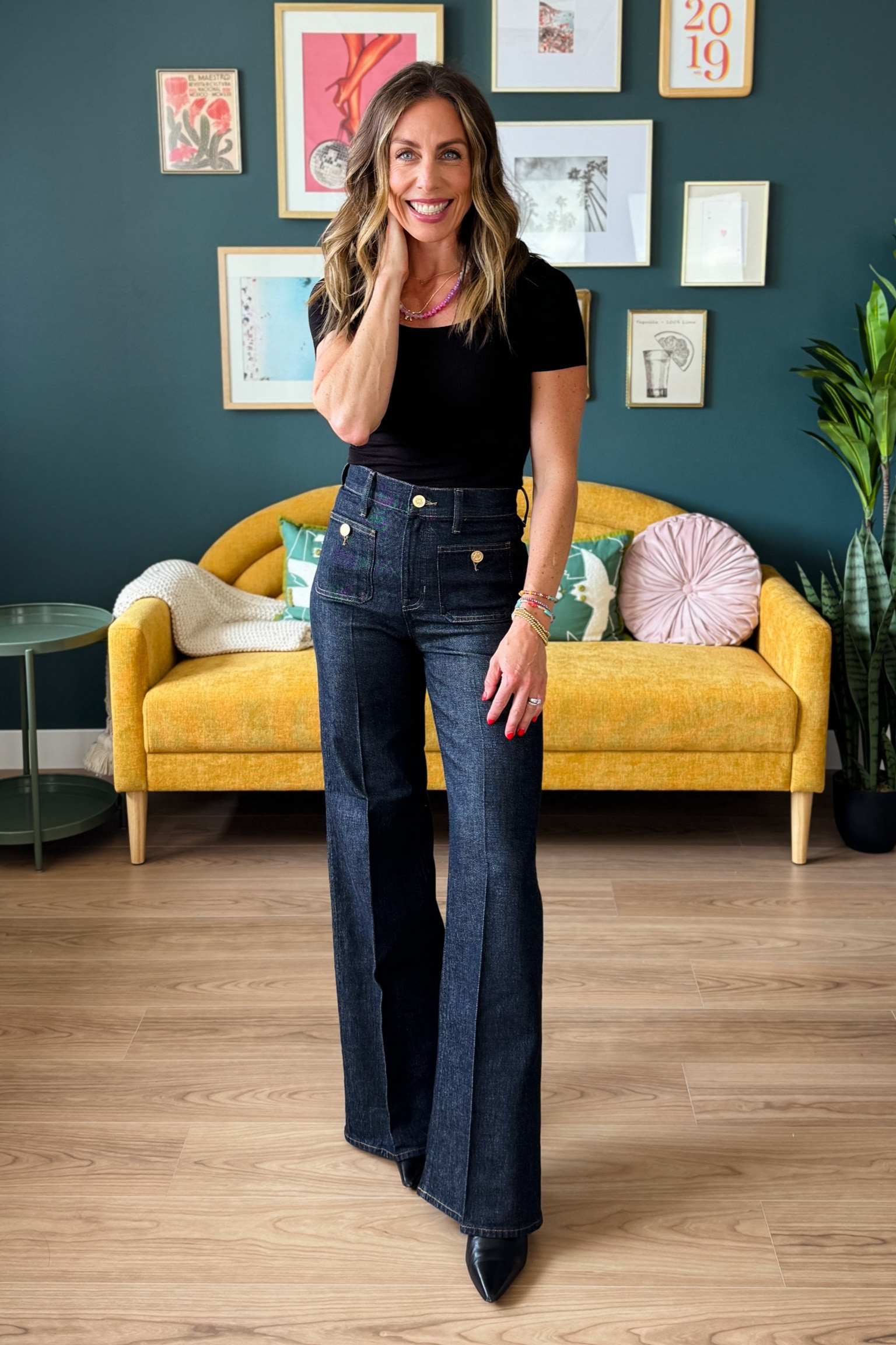 Jeans: 24 regular (size down one) 
Top: xs
Boots fit TTs 