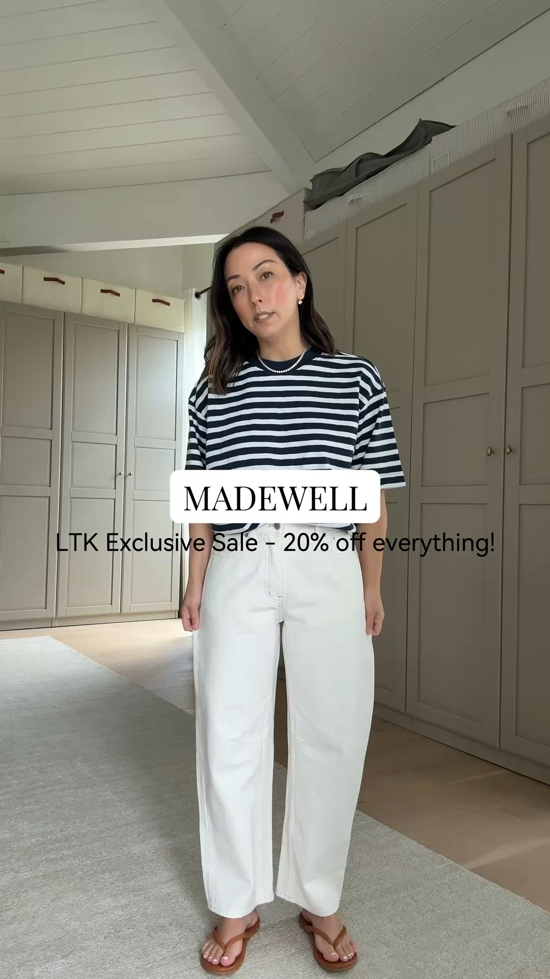 So many good new arrivals from @Madewell and they’re all on sale! LTK Exclusive In-App Sale is here - get 20% off sitewide with code LTK20 (exclusions apply). #madewell #madewellpartner #ad

Navy stripe tee xs
White darted barrel jeans 24 petite. But would prefer the petite 25
Caning tote in toasted coconut
Linen eyelet shorts xs. Need the small 
Boxy crop tee xs
Drapey twill barrels regular 2 - this wash runs a bit big.
White tank xs
Green utility barrels 25