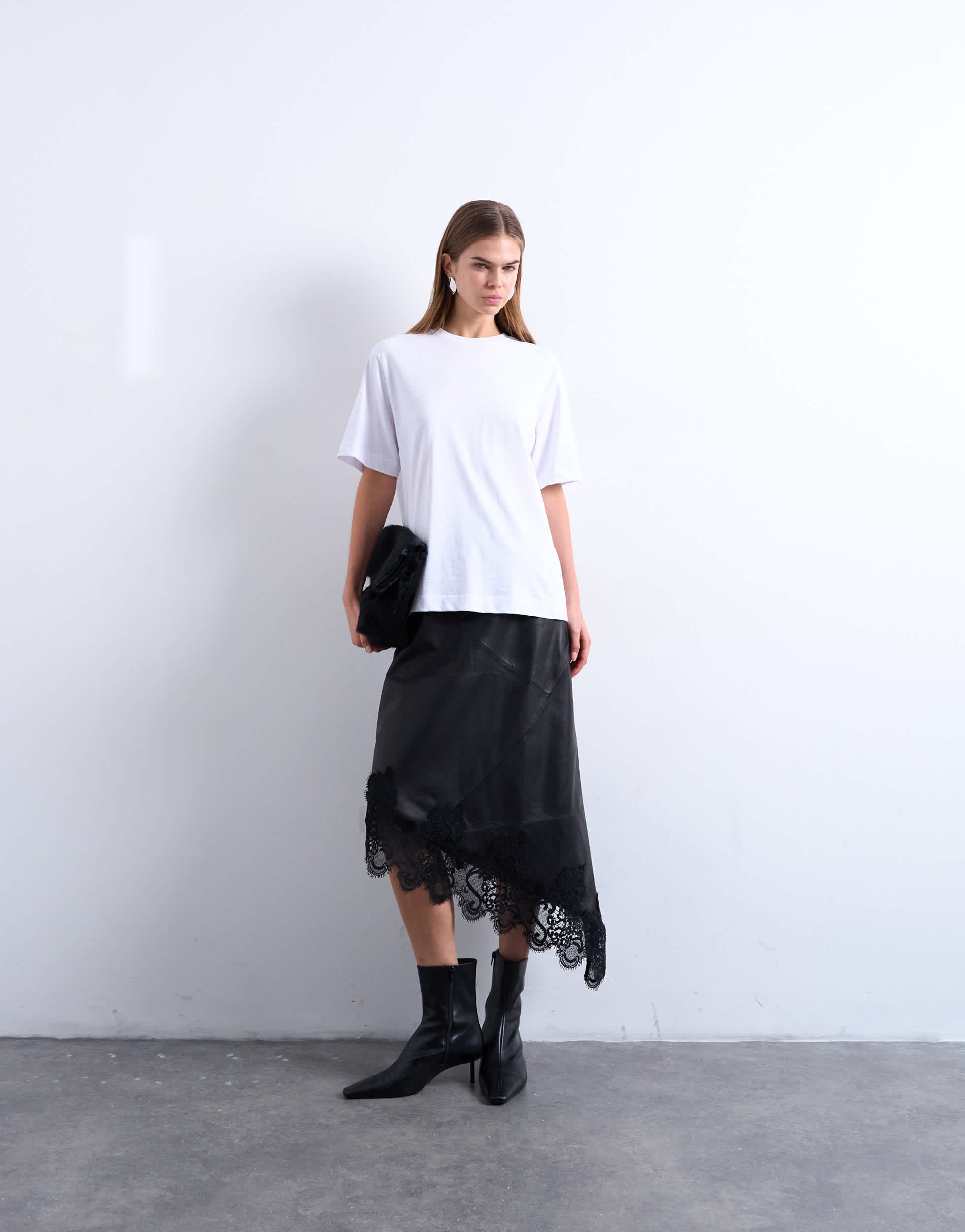 Topshop real leather lace insert midi skirt in black | Topshop (UK, DE, FR)