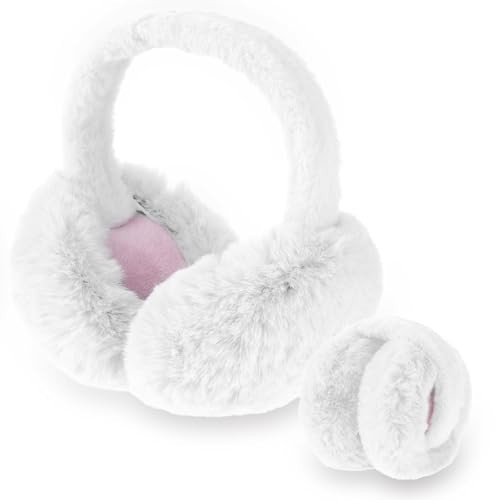Lusofie Women's Earmuffs Faux Fur Warm Earmuffs Winter Black Ear Muffs Cute Plush Ear Warmer Ear Covers Ear Muffs for Winter(White) | Amazon (US)
